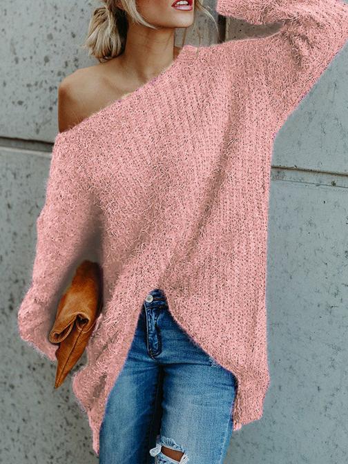 Women's Sweaters Plush Slanted Shoulder Long Sleeve Sweater - Cardigans & Sweaters - INS | Online Fashion Free Shipping Clothing, Dresses, Tops, Shoes - 05/11/2021 - 10-20 - Cardigans & Sweaters