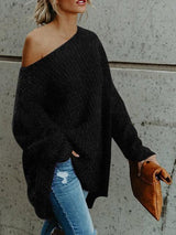 Women's Sweaters Plush Slanted Shoulder Long Sleeve Sweater - Cardigans & Sweaters - INS | Online Fashion Free Shipping Clothing, Dresses, Tops, Shoes - 05/11/2021 - 10-20 - Cardigans & Sweaters