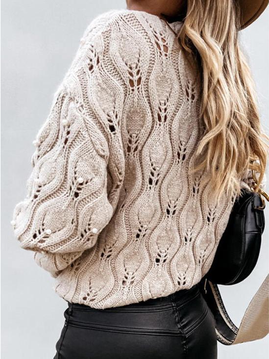 Women's Sweaters Round Neck Bead Hollow Knitted Sweater - Cardigans & Sweaters - INS | Online Fashion Free Shipping Clothing, Dresses, Tops, Shoes - 03/11/2021 - 40-50 - Cardigans & Sweaters