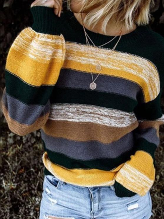 Women's Sweaters Round Neck Contrast Stitching Long Sleeve Striped Knitted Sweater - Cardigans & Sweaters - INS | Online Fashion Free Shipping Clothing, Dresses, Tops, Shoes - 10/08/2021 - 20-30 - Cardigans & Sweaters