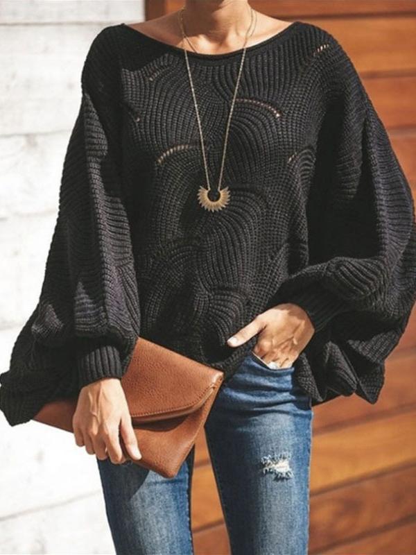 Women's Sweaters Round Neck Hollow Lantern Long Sleeve Sweater - Cardigans & Sweaters - INS | Online Fashion Free Shipping Clothing, Dresses, Tops, Shoes - 04/11/2021 - 20-30 - Cardigans & Sweaters