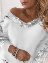 Women's Sweaters Sequin Stitching V-Neck Long Sleeve Sweaters - Cardigans & Sweaters - INS | Online Fashion Free Shipping Clothing, Dresses, Tops, Shoes - 14/09/2021 - 30-40 - Cardigans & Sweaters