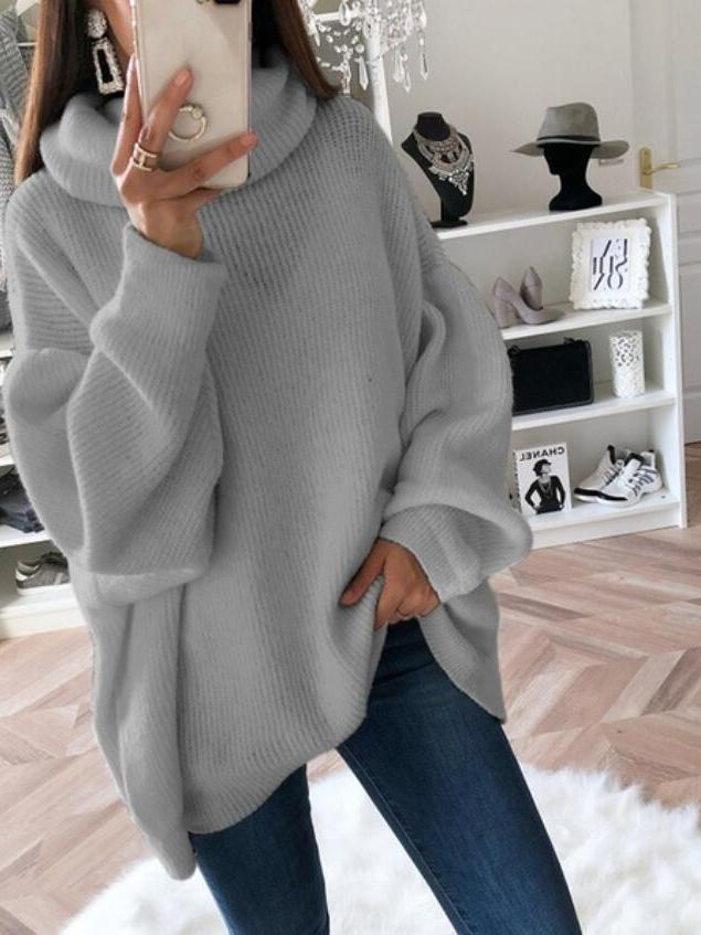 Women's Sweaters Solid High Collar Long Sleeve Knitted Sweater - Cardigans & Sweaters - INS | Online Fashion Free Shipping Clothing, Dresses, Tops, Shoes - 03/11/2021 - 30-40 - Cardigans & Sweaters