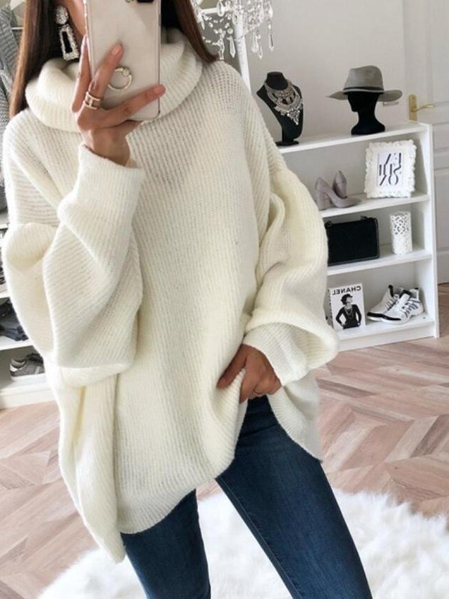 Women's Sweaters Solid High Collar Long Sleeve Knitted Sweater - Cardigans & Sweaters - INS | Online Fashion Free Shipping Clothing, Dresses, Tops, Shoes - 03/11/2021 - 30-40 - Cardigans & Sweaters
