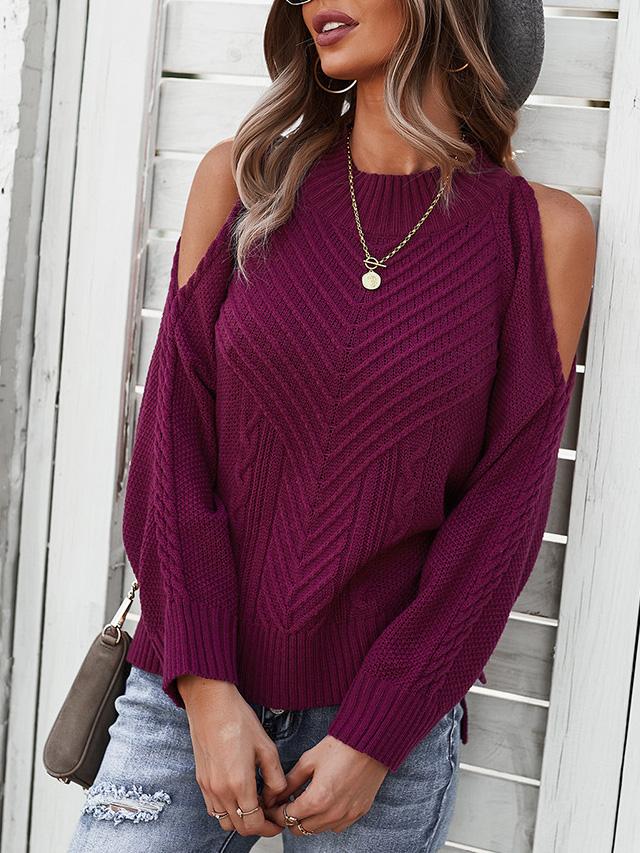 Women's Sweaters Solid Off-Shoulder Long Sleeve Sweater - Cardigans & Sweaters - Instastyled | Online Fashion Free Shipping Clothing, Dresses, Tops, Shoes - 02/12/2021 - 30-40 - Cardigans & Sweaters