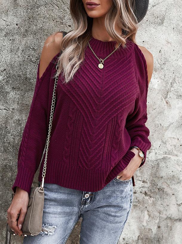 Women's Sweaters Solid Off-Shoulder Long Sleeve Sweater - Cardigans & Sweaters - Instastyled | Online Fashion Free Shipping Clothing, Dresses, Tops, Shoes - 02/12/2021 - 30-40 - Cardigans & Sweaters