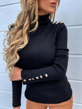Women's Sweaters Solid Turtleneck Button Long Sleeve Sweater - Cardigans & Sweaters - INS | Online Fashion Free Shipping Clothing, Dresses, Tops, Shoes - 16/11/2021 - 20-30 - Cardigans & Sweaters