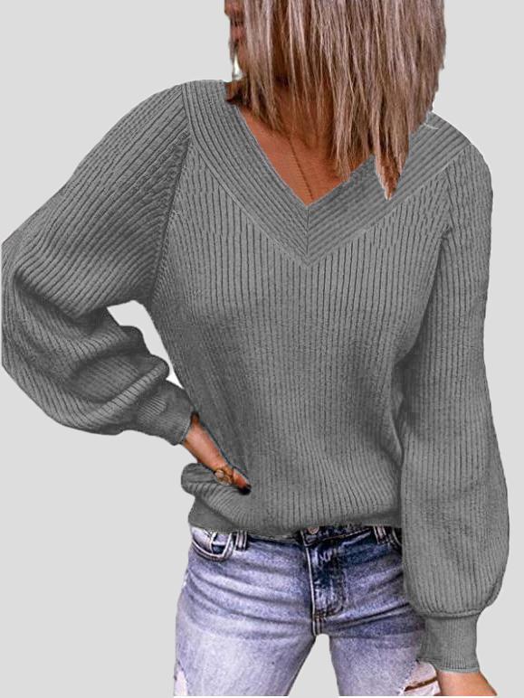 Women's Sweaters Solid V-Neck Pullover Long Sleeve Sweater - Cardigans & Sweaters - INS | Online Fashion Free Shipping Clothing, Dresses, Tops, Shoes - 17/11/2021 - 20-30 - Cardigans & Sweaters