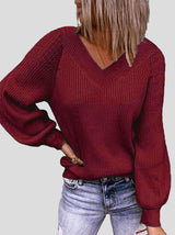 Women's Sweaters Solid V-Neck Pullover Long Sleeve Sweater - Cardigans & Sweaters - INS | Online Fashion Free Shipping Clothing, Dresses, Tops, Shoes - 17/11/2021 - 20-30 - Cardigans & Sweaters