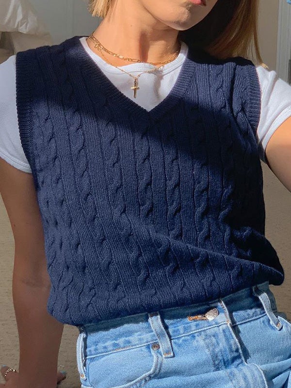 Women's Sweaters Solid V-Neck Sleeveless Vest Knitted Sweater - Cardigans & Sweaters - Instastyled | Online Fashion Free Shipping Clothing, Dresses, Tops, Shoes - 20-30 - 31/12/2021 - Cardigans & Sweaters