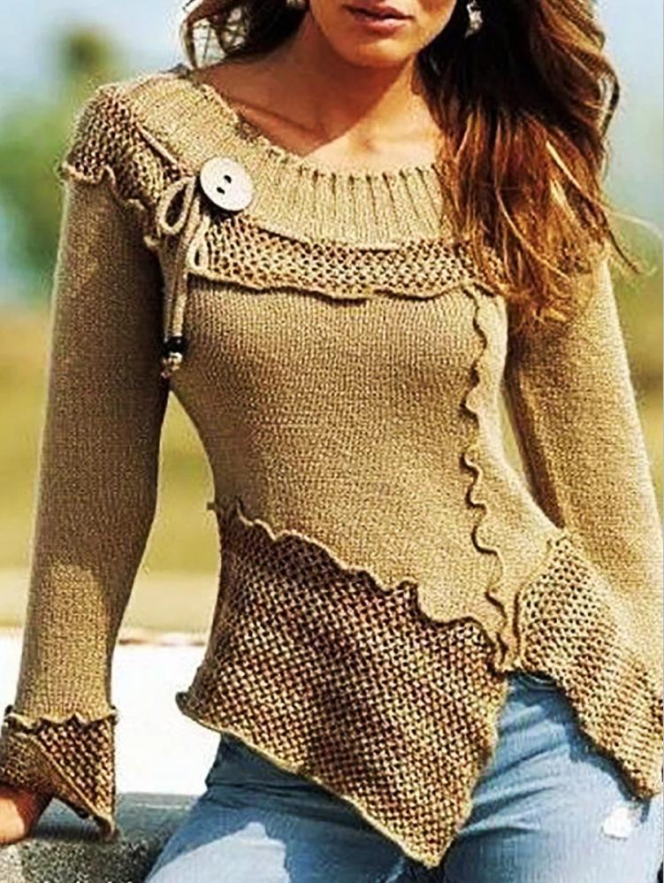 Women's Sweaters Stitching Round Neck Button Retro Long Sleeve Sweater - Cardigans & Sweaters - INS | Online Fashion Free Shipping Clothing, Dresses, Tops, Shoes - 07/09/2021 - 30-40 - Cardigans & Sweaters