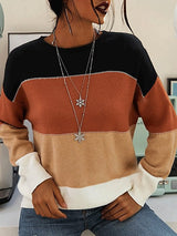 Women's Sweaters Striped Contrast Long Sleeve Round Neck Knitted Sweater - Cardigans & Sweaters - INS | Online Fashion Free Shipping Clothing, Dresses, Tops, Shoes - 03/09/2021 - 30-40 - Cardigans & Sweaters