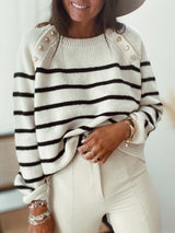 Women's Sweaters Striped Pullover Shoulder Button Knitted Sweater - Cardigans & Sweaters - INS | Online Fashion Free Shipping Clothing, Dresses, Tops, Shoes - 04/11/2021 - 30-40 - Cardigans & Sweaters