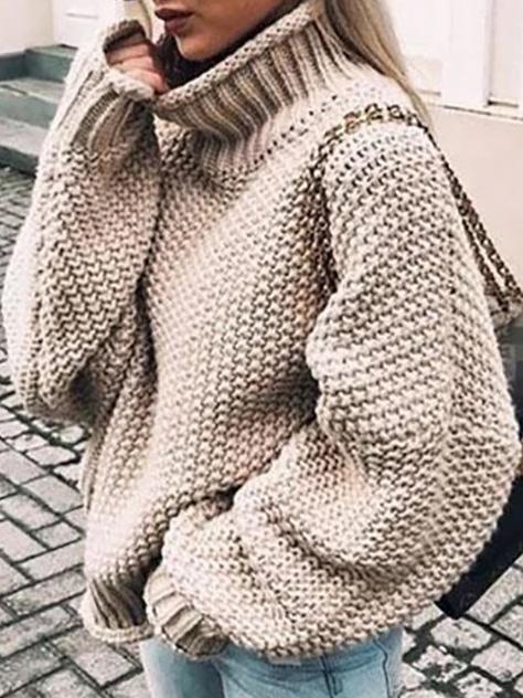 Women's Sweaters Thick Thread High Neck Bat Sleeve Knit Sweater - Cardigans & Sweaters - INS | Online Fashion Free Shipping Clothing, Dresses, Tops, Shoes - 20-30 - 30/08/2021 - Cardigans & Sweaters