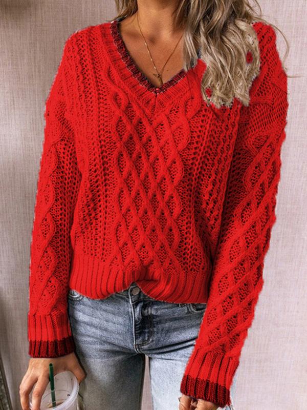 Women's Sweaters Twisted V-Neck Knitted Long Sleeve Sweater - Cardigans & Sweaters - INS | Online Fashion Free Shipping Clothing, Dresses, Tops, Shoes - 08/10/2021 - 30-40 - Cardigans & Sweaters