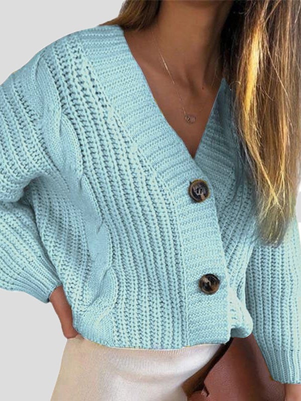 Women's Sweaters V-Neck Button Twist Long Sleeve Cardigan Sweater - Cardigans & Sweaters - Instastyled | Online Fashion Free Shipping Clothing, Dresses, Tops, Shoes - 29/12/2021 - 30-40 - Cardigans & Sweaters