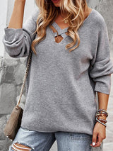 Women's Sweaters V-Neck Cross Chest Long Sleeve Sweater - Cardigans & Sweaters - Instastyled | Online Fashion Free Shipping Clothing, Dresses, Tops, Shoes - 02/12/2021 - 30-40 - Cardigans & Sweaters