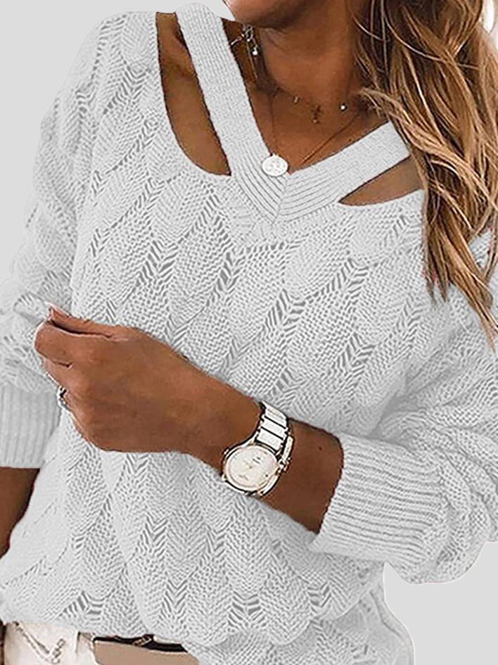 Women's Sweaters V-Neck Hollow Long Sleeve Knitted Sweater - Cardigans & Sweaters - INS | Online Fashion Free Shipping Clothing, Dresses, Tops, Shoes - 20-30 - 22/10/2021 - Cardigans & Sweaters