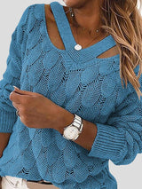Women's Sweaters V-Neck Hollow Long Sleeve Knitted Sweater - Cardigans & Sweaters - INS | Online Fashion Free Shipping Clothing, Dresses, Tops, Shoes - 20-30 - 22/10/2021 - Cardigans & Sweaters
