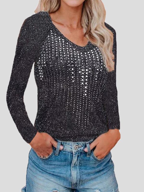 Women's Sweaters V-Neck Long Sleeve Nightclub Sparkling Diamond-Studded Knitted Sweater - Cardigans & Sweaters - INS | Online Fashion Free Shipping Clothing, Dresses, Tops, Shoes - 08/10/2021 - 30-40 - Cardigans & Sweaters