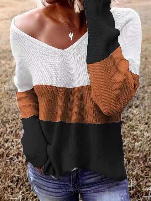 Women's Sweaters V-Neck Long Sleeve Striped Knitted Sweater - Cardigans & Sweaters - INS | Online Fashion Free Shipping Clothing, Dresses, Tops, Shoes - 19/10/2021 - 30-40 - Cardigans & Sweaters