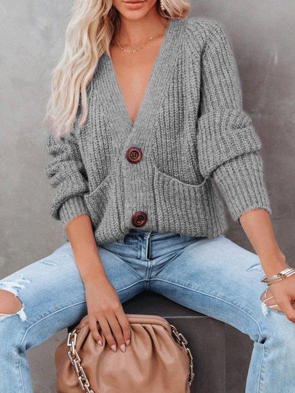 Women's Sweaters V-Neck Single-Breasted Long Sleeve Sweater Cardigan - Cardigans & Sweaters - INS | Online Fashion Free Shipping Clothing, Dresses, Tops, Shoes - 12/10/2021 - 30-40 - Cardigans & Sweaters