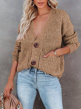 Women's Sweaters V-Neck Single-Breasted Long Sleeve Sweater Cardigan - Cardigans & Sweaters - INS | Online Fashion Free Shipping Clothing, Dresses, Tops, Shoes - 12/10/2021 - 30-40 - Cardigans & Sweaters