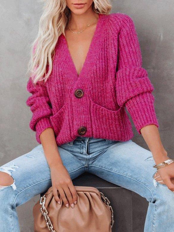 Women's Sweaters V-Neck Single-Breasted Long Sleeve Sweater Cardigan - Cardigans & Sweaters - INS | Online Fashion Free Shipping Clothing, Dresses, Tops, Shoes - 12/10/2021 - 30-40 - Cardigans & Sweaters