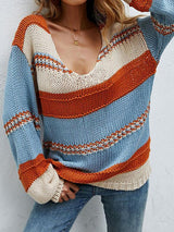 Women's Sweaters V-Neck Stripes Lazy Long Sleeve Sweater - Cardigans & Sweaters - INS | Online Fashion Free Shipping Clothing, Dresses, Tops, Shoes - 1/11/2021 - 30-40 - Cardigans & Sweaters