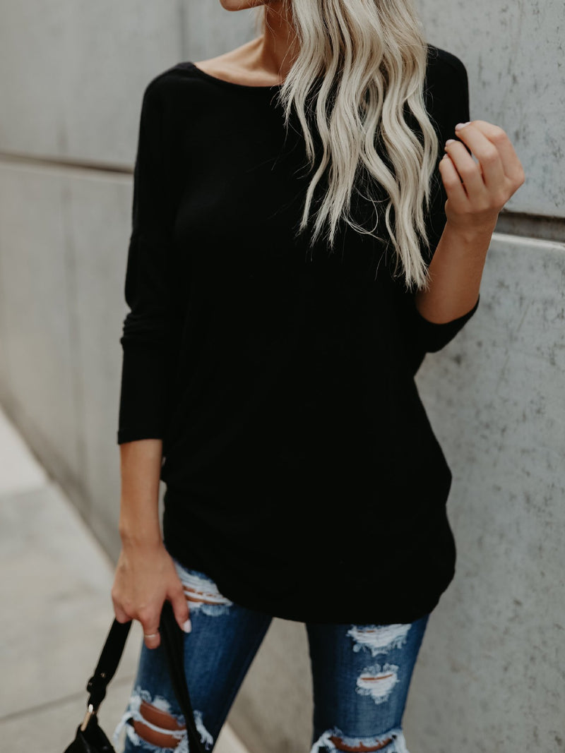 Women's T-Shirts Bare Back Crew Neck Long Sleeve T-Shirt - T-Shirts - INS | Online Fashion Free Shipping Clothing, Dresses, Tops, Shoes - 18/11/2021 - 20-30 - color-black