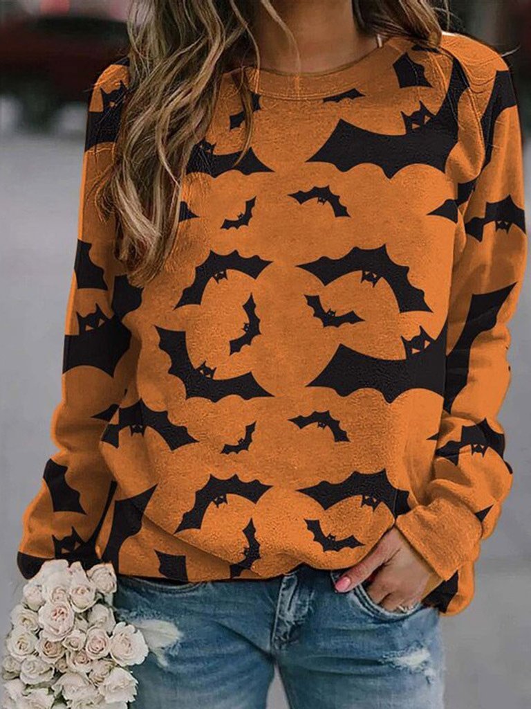 Women's T-Shirts Bat Print Comfortable Round Neck Long Sleeve T-Shirts - T-Shirts - INS | Online Fashion Free Shipping Clothing, Dresses, Tops, Shoes - 10-20 - 20/08/2021 - Category_T-Shirts