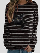 Women's T-Shirts Cat Striped Print Long Sleeve T-Shirt - T-Shirts - INS | Online Fashion Free Shipping Clothing, Dresses, Tops, Shoes - 08/09/2021 - 10-20 - Category_T-Shirts