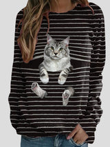 Women's T-Shirts Cat Striped Print Long Sleeve T-Shirt - T-Shirts - INS | Online Fashion Free Shipping Clothing, Dresses, Tops, Shoes - 08/09/2021 - 10-20 - Category_T-Shirts