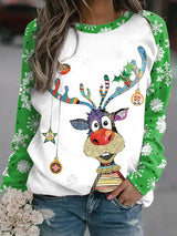 Women's T-Shirts Christmas Elk Crew Neck Long Sleeve Casual T-Shirt - T-Shirts - INS | Online Fashion Free Shipping Clothing, Dresses, Tops, Shoes - 06/11/2021 - 20-30 - color-green