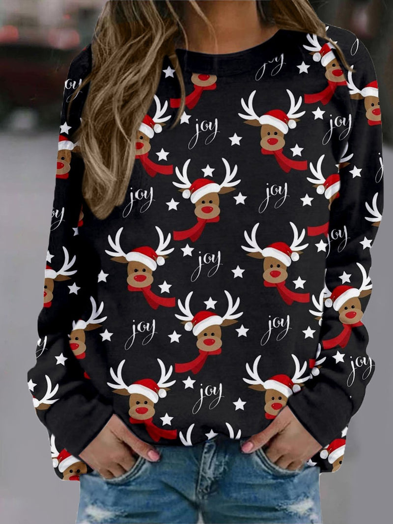 Women's T-Shirts Christmas Print Elk Round Neck Long Sleeve T-Shirt - T-Shirts - INS | Online Fashion Free Shipping Clothing, Dresses, Tops, Shoes - 05/11/2021 - 10-20 - color-black