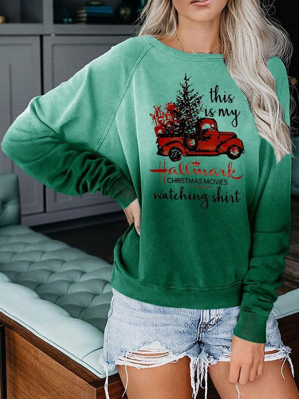 Women's T-Shirts Christmas Truck Round Neck Long Sleeve T-Shirt - T-Shirts - INS | Online Fashion Free Shipping Clothing, Dresses, Tops, Shoes - 15/11/2021 - Color_Gray - Color_Green