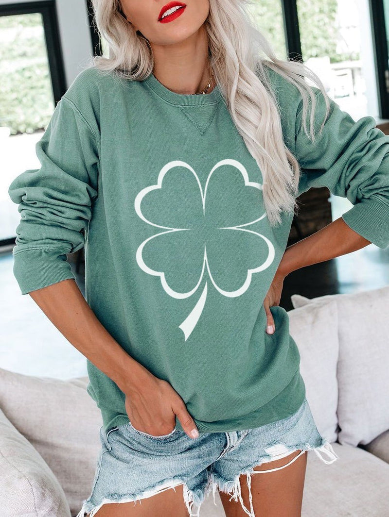 Women's T-Shirts Clover Print Long Sleeve Casual T-Shirt - T-Shirts - Instastyled | Online Fashion Free Shipping Clothing, Dresses, Tops, Shoes - 20-30 - 25/12/2021 - color-green