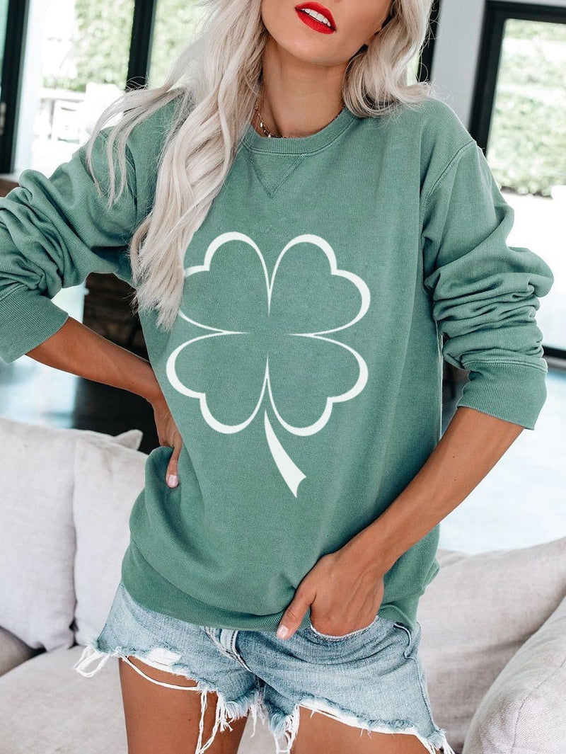 Women's T-Shirts Clover Print Long Sleeve Casual T-Shirt - T-Shirts - Instastyled | Online Fashion Free Shipping Clothing, Dresses, Tops, Shoes - 20-30 - 25/12/2021 - color-green