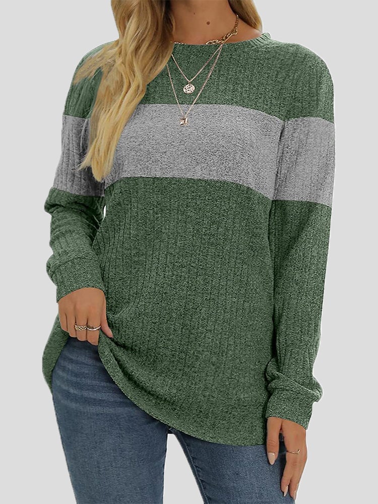 Women's T-Shirts Colorblock Round Neck Long Sleeve T-Shirt - T-Shirts - Instastyled | Online Fashion Free Shipping Clothing, Dresses, Tops, Shoes - 20-30 - 28/12/2021 - color-black