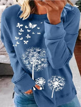 Women's T-Shirts Dandelion Butterfly Print Round Neck Long Sleeve T-Shirts - T-Shirts - INS | Online Fashion Free Shipping Clothing, Dresses, Tops, Shoes - 10/09/2021 - 20-30 - Category_T-Shirts