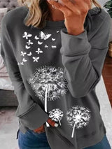 Women's T-Shirts Dandelion Butterfly Print Round Neck Long Sleeve T-Shirts - T-Shirts - INS | Online Fashion Free Shipping Clothing, Dresses, Tops, Shoes - 10/09/2021 - 20-30 - Category_T-Shirts