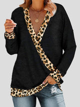 Women's T-Shirts Deep V-neck Leopard Print Long Sleeve T-Shirt - T-Shirts - INS | Online Fashion Free Shipping Clothing, Dresses, Tops, Shoes - 10-20 - 27/10/2021 - color-black