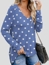 Women's T-Shirts Double Side Zipper V-Neck Printed Long Sleeve T-Shirt - T-Shirts - INS | Online Fashion Free Shipping Clothing, Dresses, Tops, Shoes - 20-30 - 22/11/2021 - color-blue