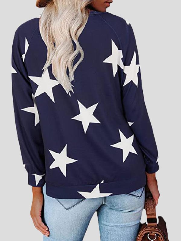 Women's T-Shirts Five-Pointed Star Print V-Neck Long Sleeve T-Shirt - T-Shirts - INS | Online Fashion Free Shipping Clothing, Dresses, Tops, Shoes - 10-20 - 12/08/2021 - Category_T-Shirts