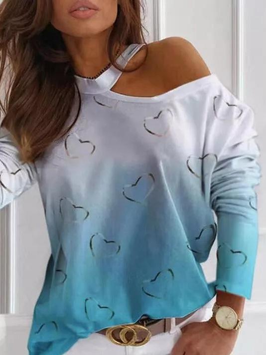 Women's T-Shirts Gradient Color Heart Print Long Sleeve T-Shirt - T-Shirts - INS | Online Fashion Free Shipping Clothing, Dresses, Tops, Shoes - 16/09/2021 - 20-30 - Category_T-Shirts
