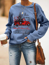 Women's T-Shirts Hallmark Print Round Neck Long Sleeve T-Shirt - T-Shirts - INS | Online Fashion Free Shipping Clothing, Dresses, Tops, Shoes - 11/11/2021 - 20-30 - color-blue