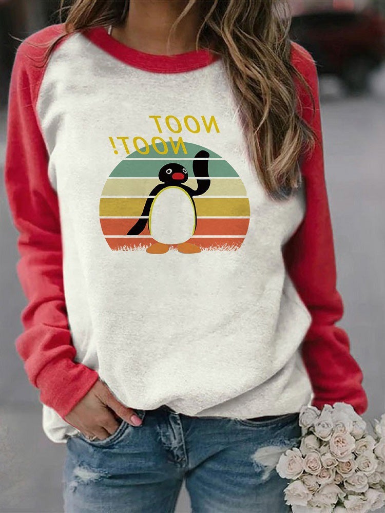 Women's T-Shirts Happy Penguin Crew Neck Long Sleeve T-Shirt - T-Shirts - Instastyled | Online Fashion Free Shipping Clothing, Dresses, Tops, Shoes - 20-30 - 30/12/2021 - color-red