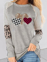 Women's T-Shirts Heart-Shaped Leopard Striped Round Neck Long Sleeve T-Shirt - T-Shirts - Instastyled | Online Fashion Free Shipping Clothing, Dresses, Tops, Shoes - 20-30 - 29/12/2021 - color-black