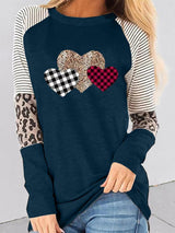 Women's T-Shirts Heart-Shaped Leopard Striped Round Neck Long Sleeve T-Shirt - T-Shirts - Instastyled | Online Fashion Free Shipping Clothing, Dresses, Tops, Shoes - 20-30 - 29/12/2021 - color-black