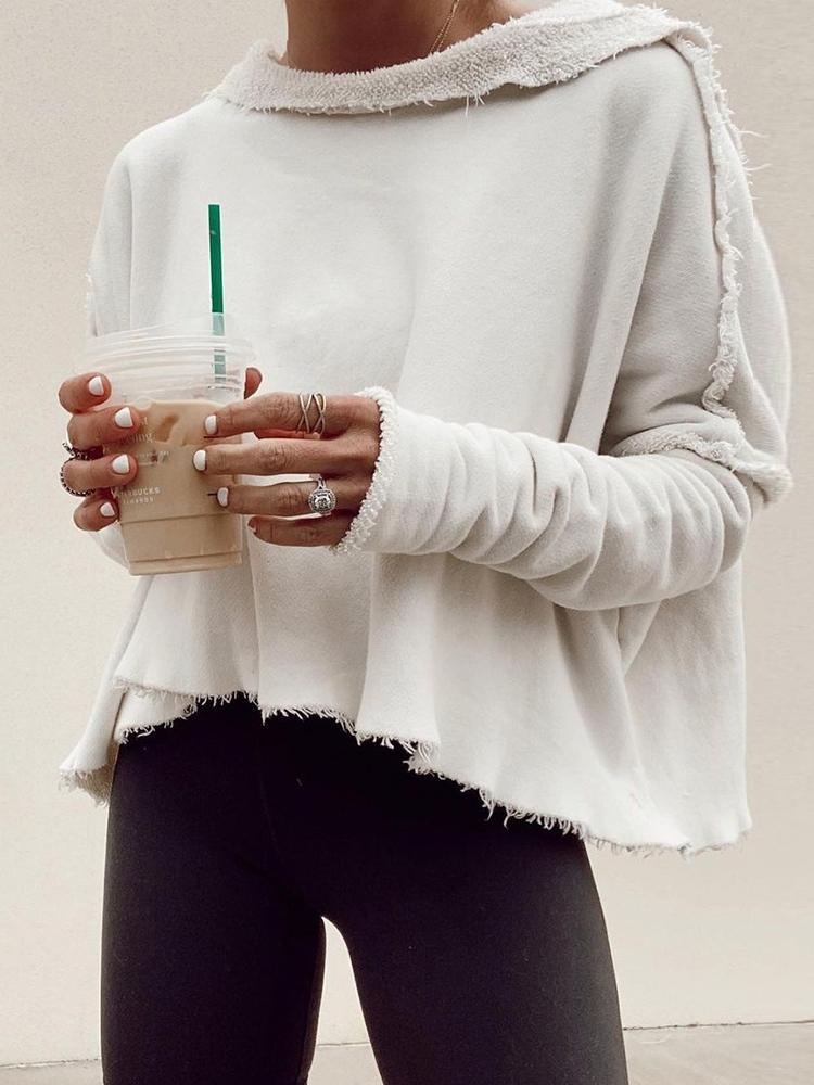 Women's T-Shirts Irregular Fringed Lapel Long Sleeve T-Shirt - T-Shirts - INS | Online Fashion Free Shipping Clothing, Dresses, Tops, Shoes - 20-30 - 28/10/2021 - color-apricot